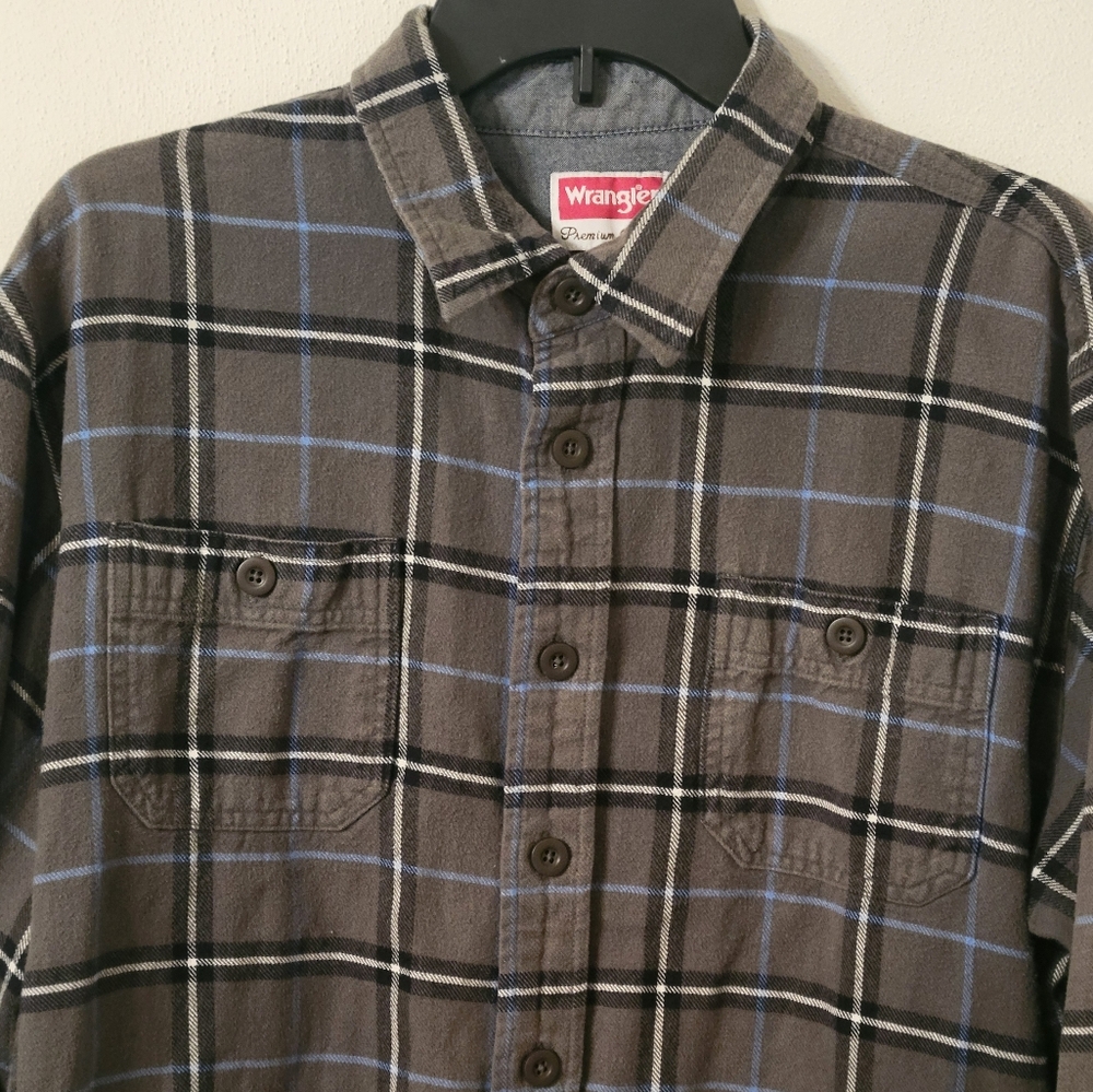 Wrangler Premium Quality Men's Gray Plaid Flannel Shirt XL